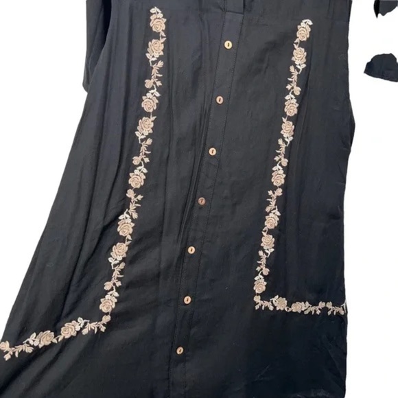 Polagram,Black Cotton-Blend, Cream Floral Embellishment,POCKETS ,EUC Dress,Large - Picture 12 of 16